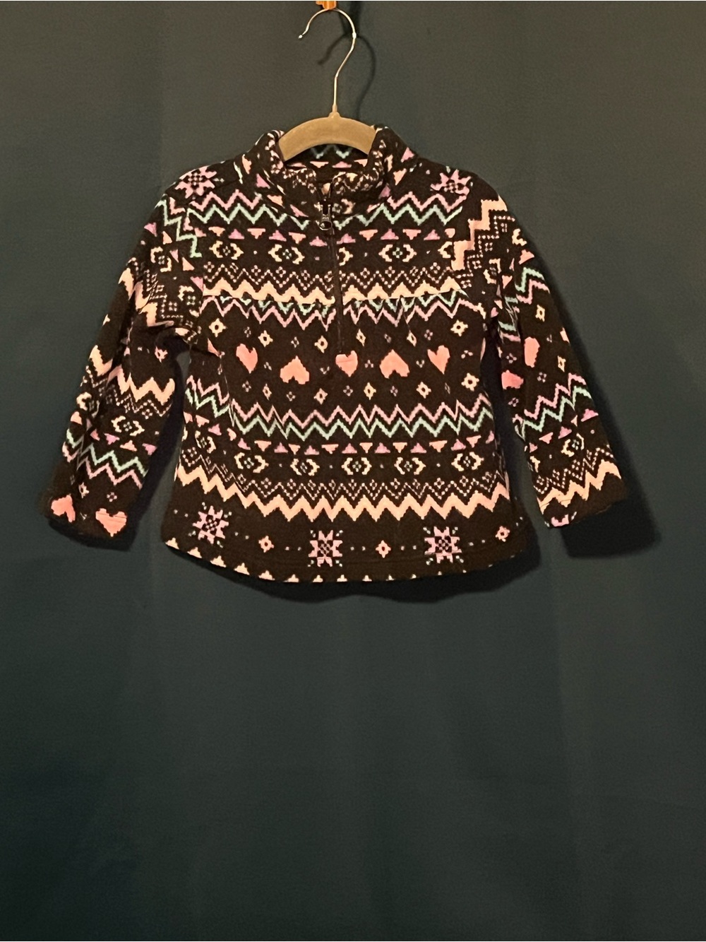 The Children's Place Black Fleece Pullover with Pink and Light Blue Fair Isle